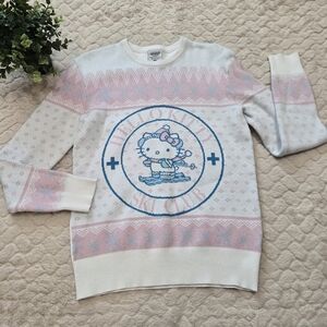 Hello Kitty White, Pink, and Blue Pastel Ski Club Cute Sweatshirt, Size XS